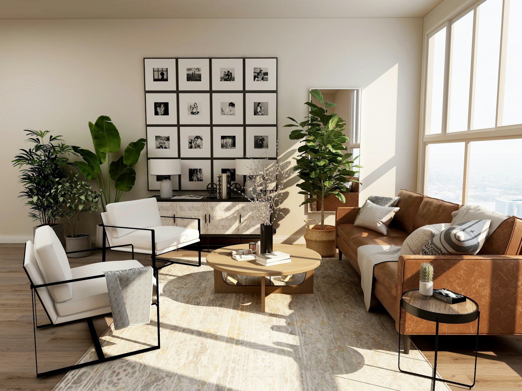 Lichte woonkamer met houten details